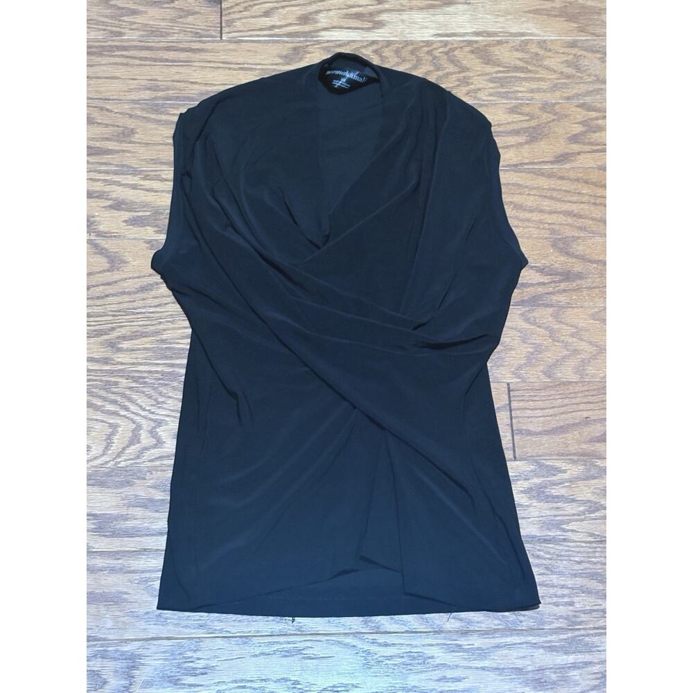 Norma Kamali Women's Black Sleeveless Draped Cowl Neck Blouse Tank Top, Sz L